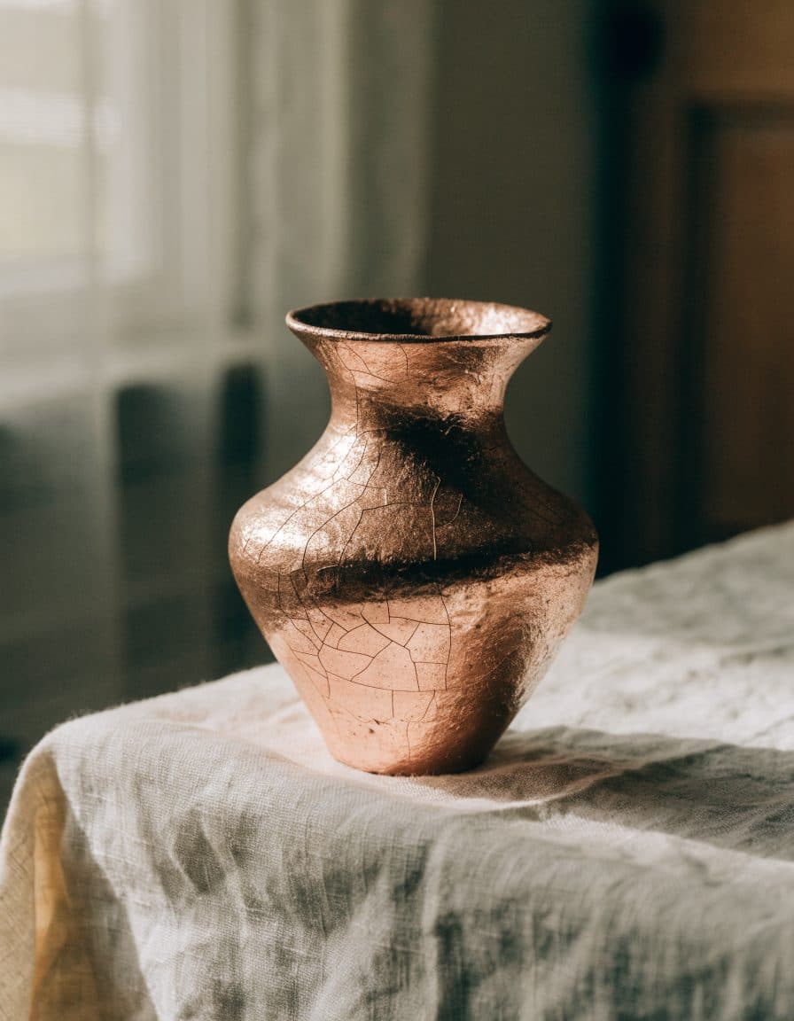 Raku vase, copper matte