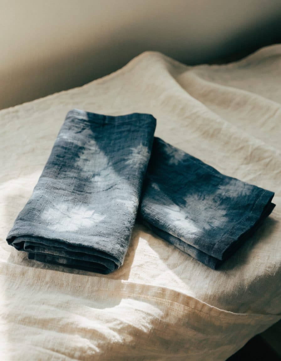 Indigo linen tea towels, pair
